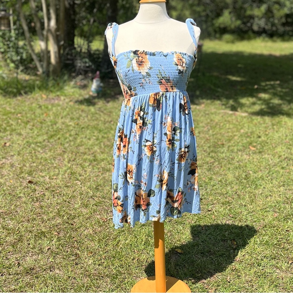 OOTDFash Blue Floral Strapless Dress (CDR0002)